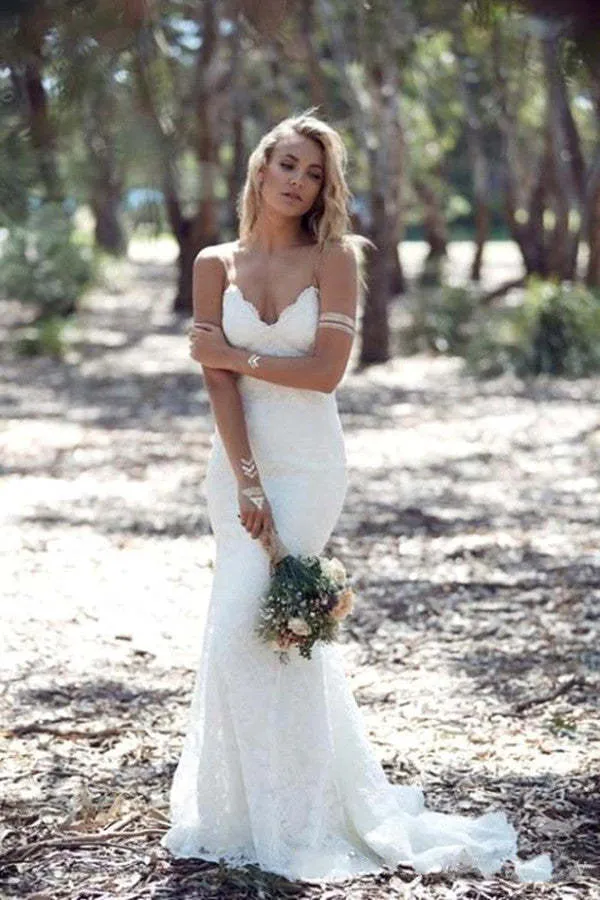 Robe de mariée sirène dos nu en dentelle avec dos nu