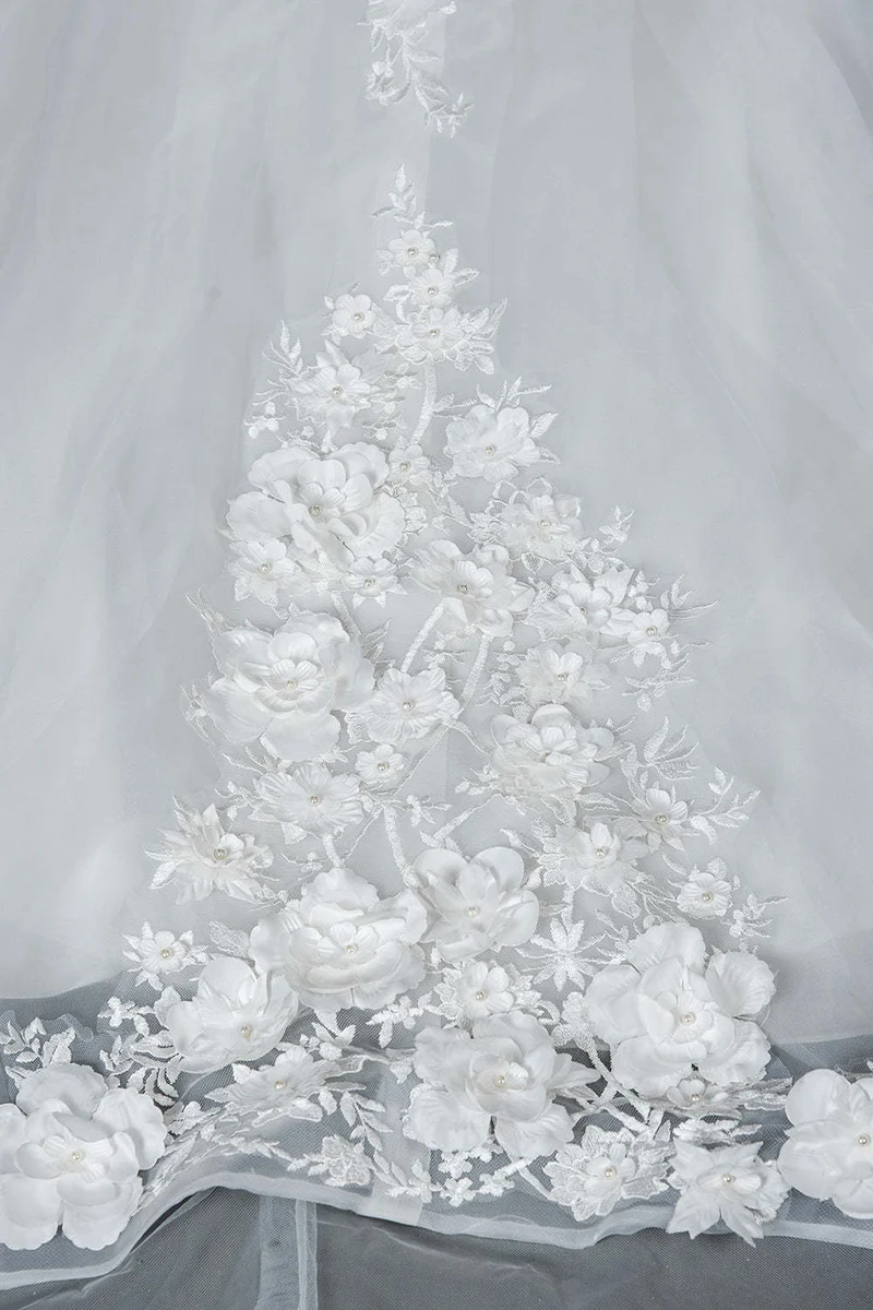 Robe de mariée à manches courtes et col bijou, robe de bal, appliques florales