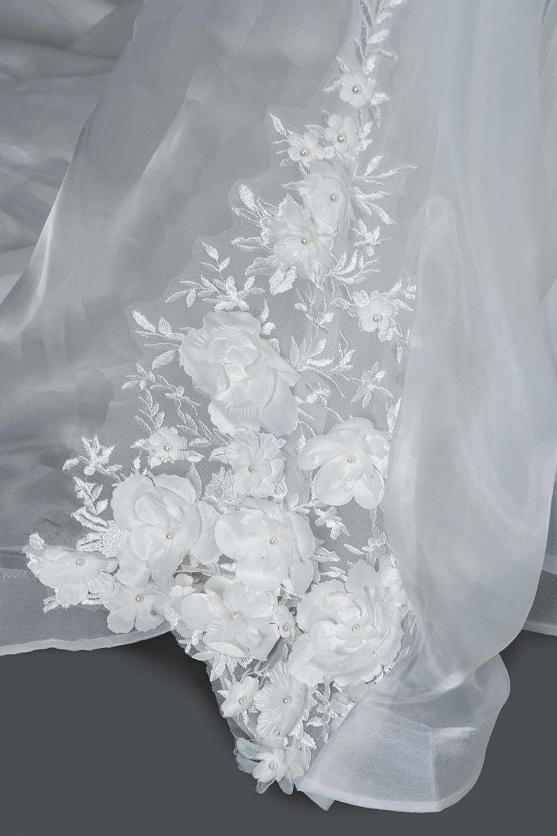 Robe de mariée à manches courtes et col bijou, robe de bal, appliques florales