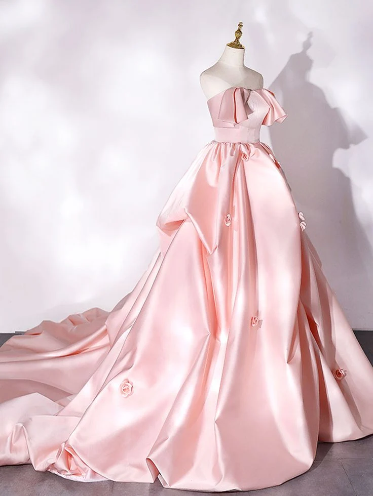 Robe de bal longue en satin à traîne, élégante robe de soirée formelle