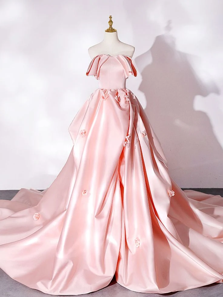 Robe de bal longue en satin à traîne, élégante robe de soirée formelle