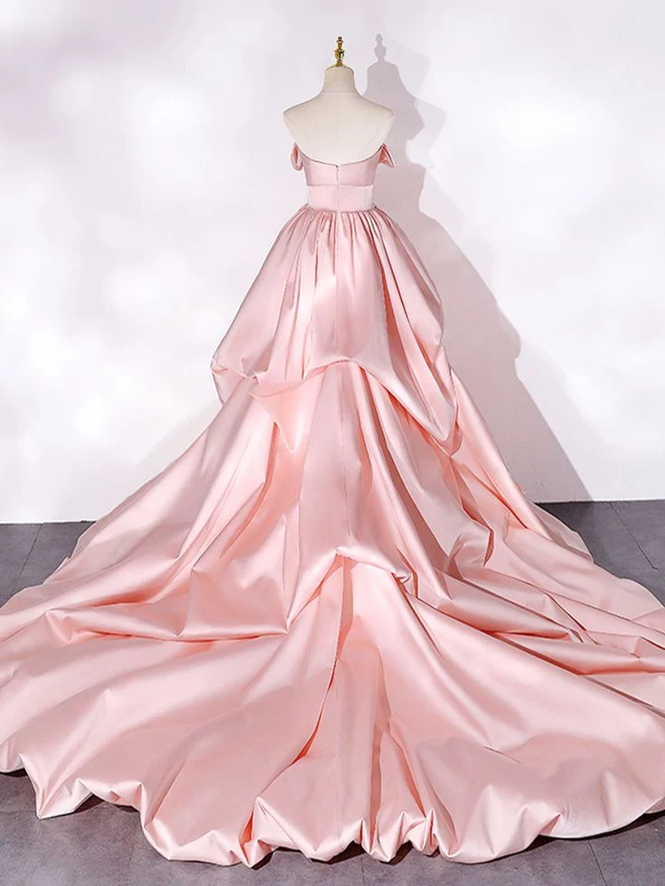 Robe de bal longue en satin à traîne, élégante robe de soirée formelle