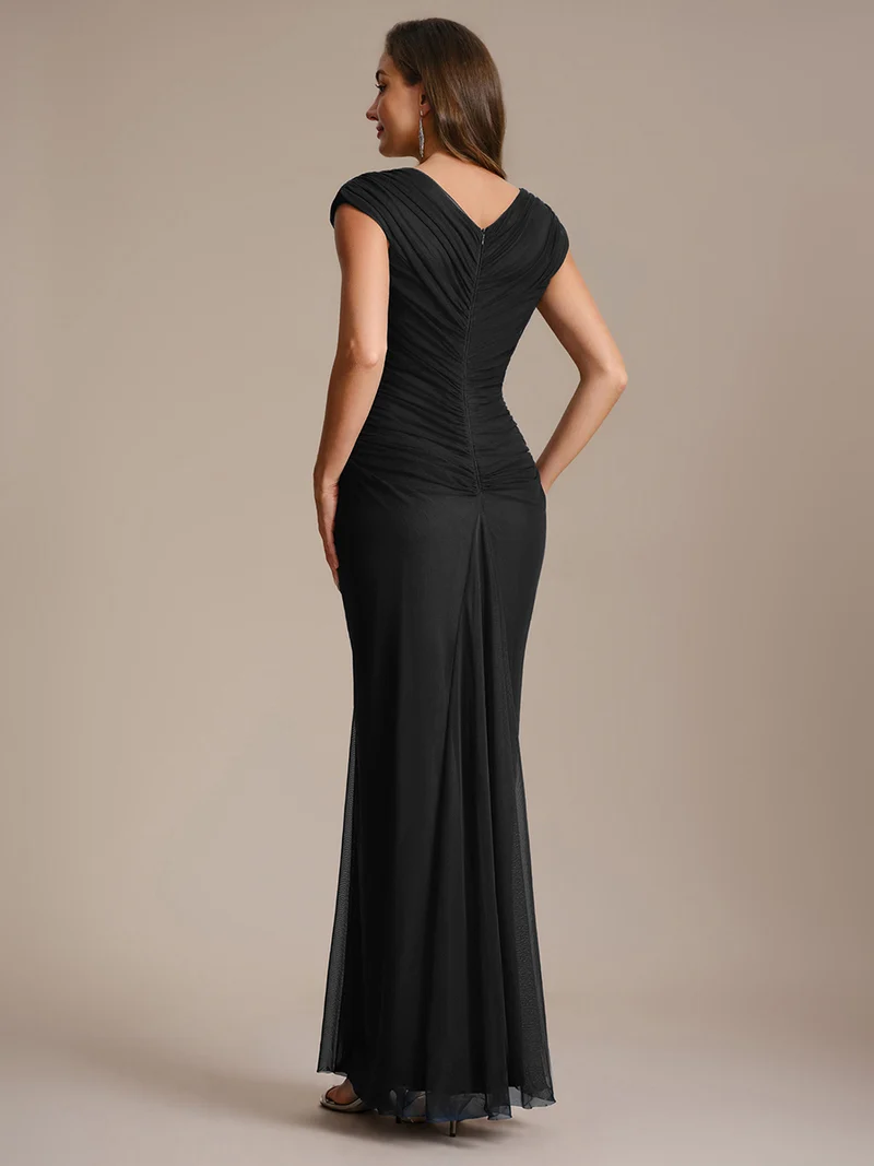 Robe maxi bodycon transparente à manches courtes en sequins