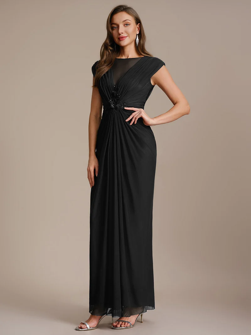Robe maxi bodycon transparente à manches courtes en sequins