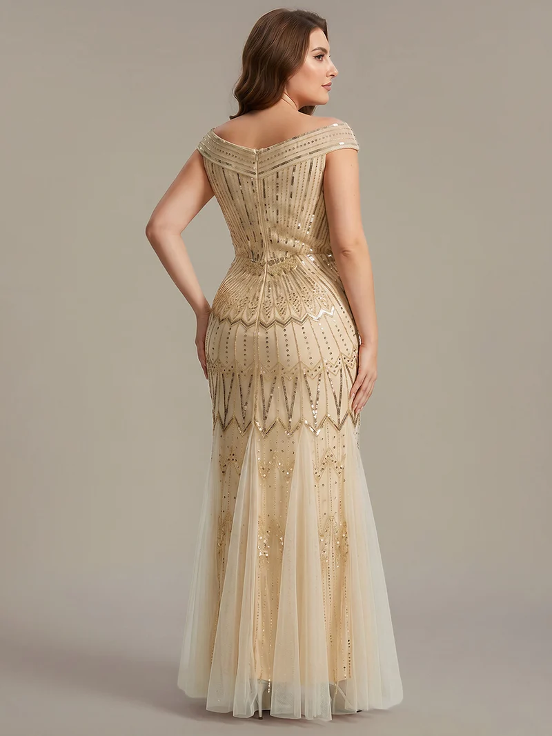 Robe longue sirène élégante à col en V manches courtes et tissu extensible