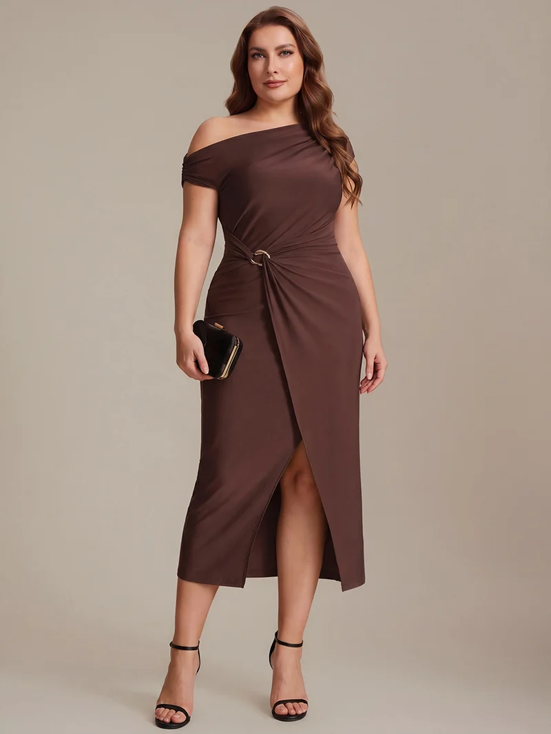 Robe midi moulante asymétrique à une épaule haute élasticité