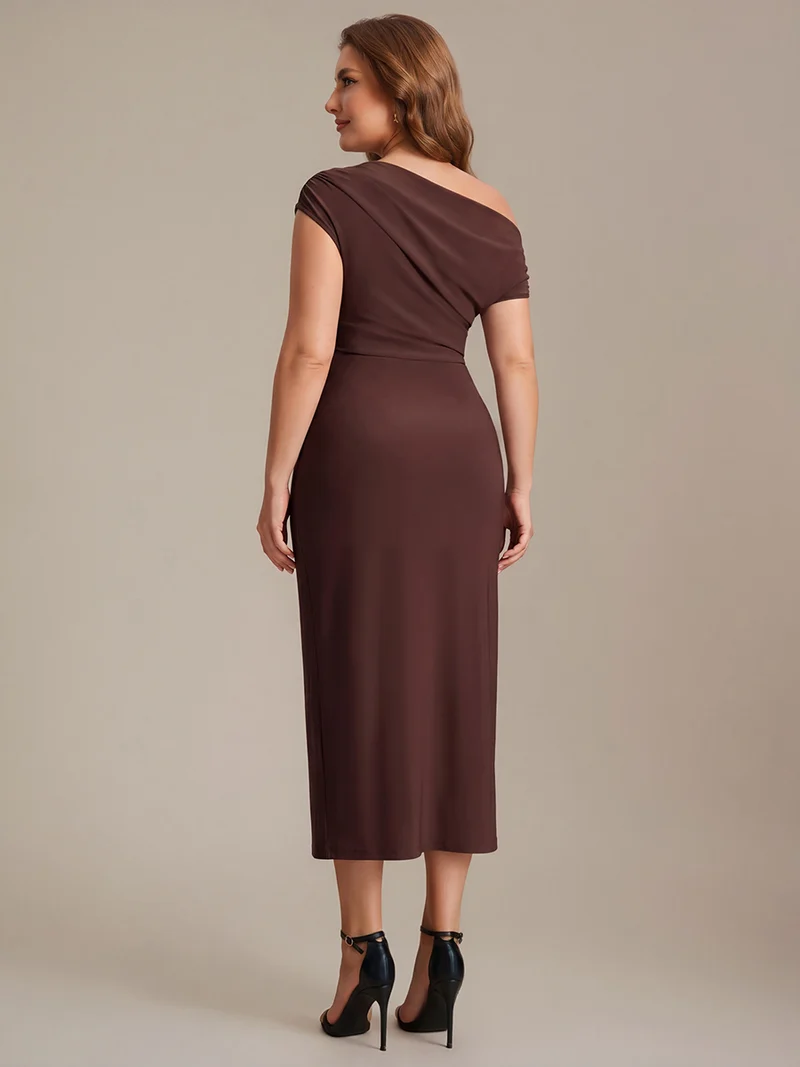 Robe midi moulante asymétrique à une épaule haute élasticité