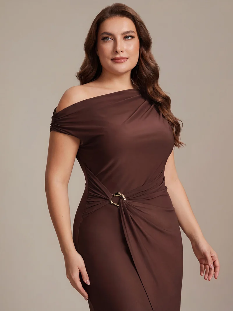 Robe midi moulante asymétrique à une épaule haute élasticité