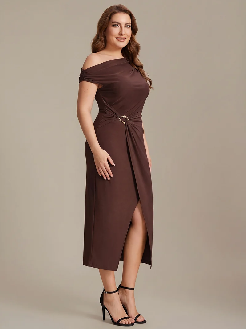 Robe midi moulante asymétrique à une épaule haute élasticité