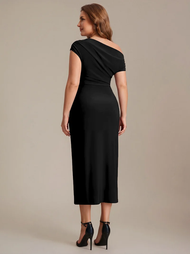 Robe midi moulante asymétrique à une épaule haute élasticité
