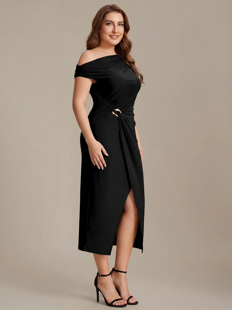 Robe midi moulante asymétrique à une épaule haute élasticité