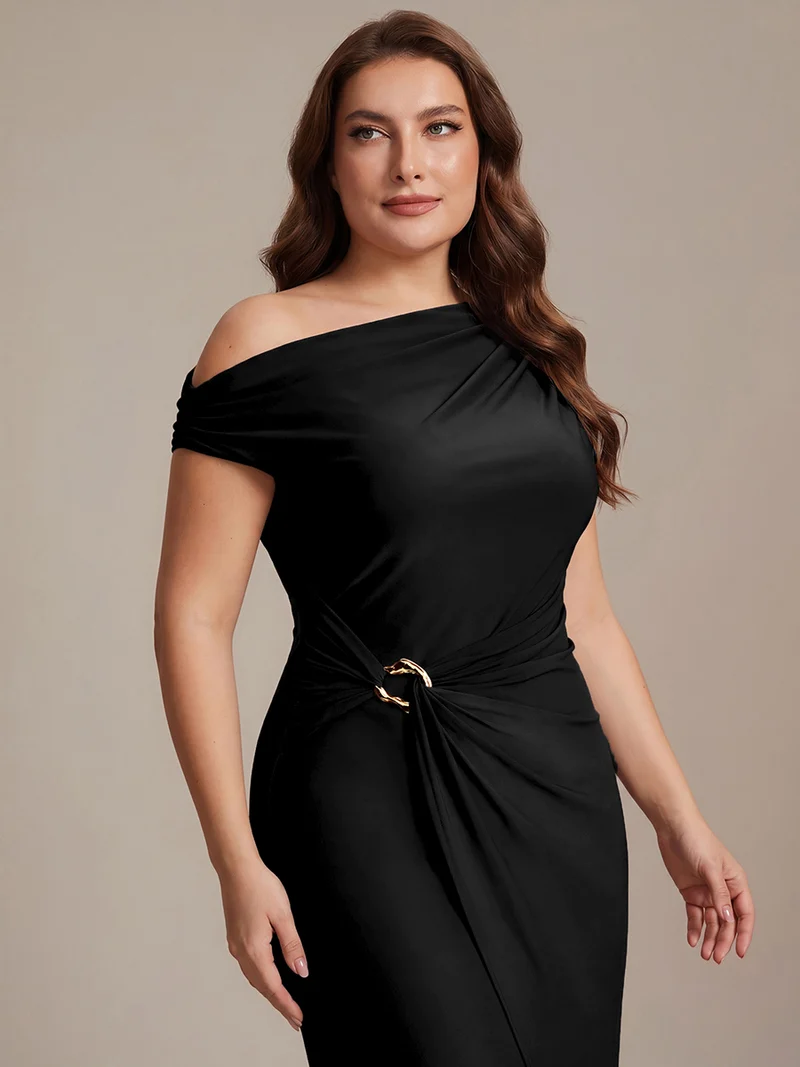 Robe midi moulante asymétrique à une épaule haute élasticité
