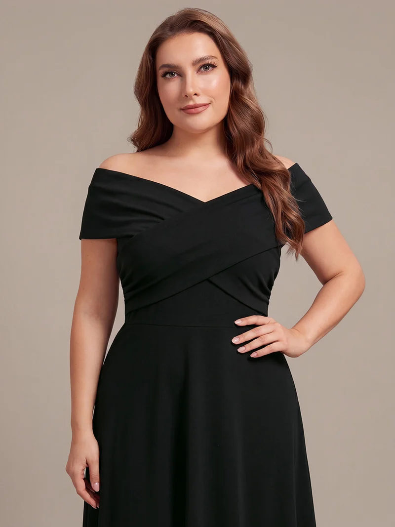 Robe ligne A asymétrique sans manches épaules dénudées col en V tissu extensible