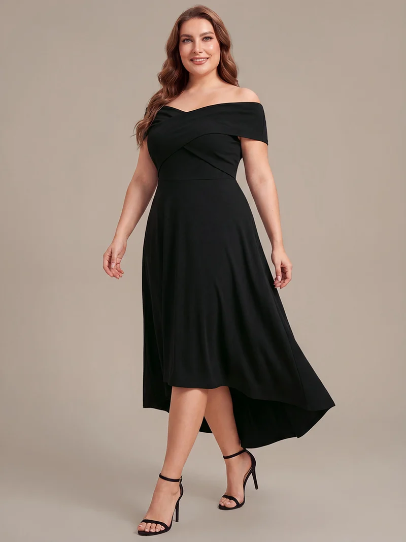 Robe ligne A asymétrique sans manches épaules dénudées col en V tissu extensible