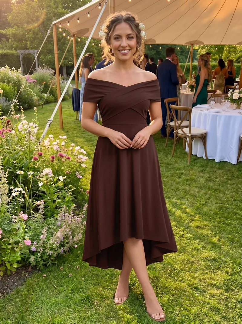 Robe ligne A asymétrique sans manches épaules dénudées col en V tissu extensible