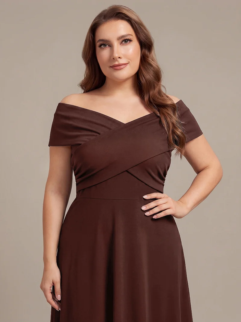 Robe ligne A asymétrique sans manches épaules dénudées col en V tissu extensible