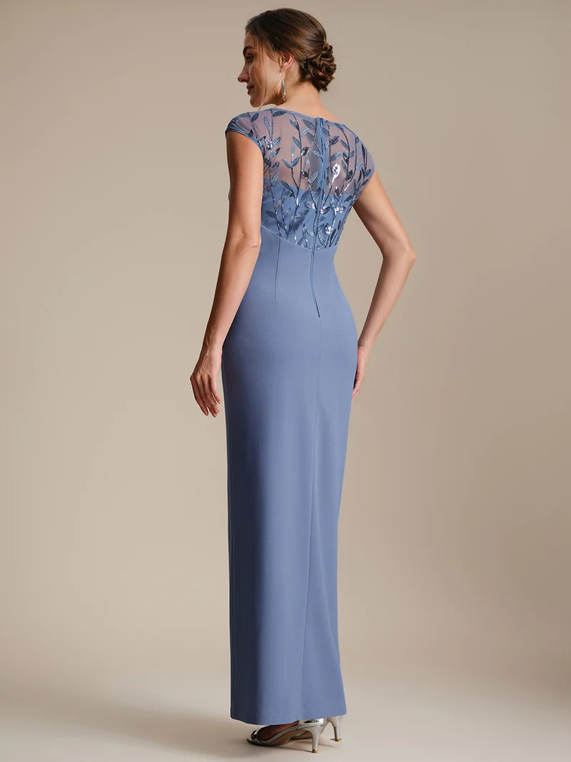 Robe longue moulante asymétrique à manches courtes en sequins extensibles