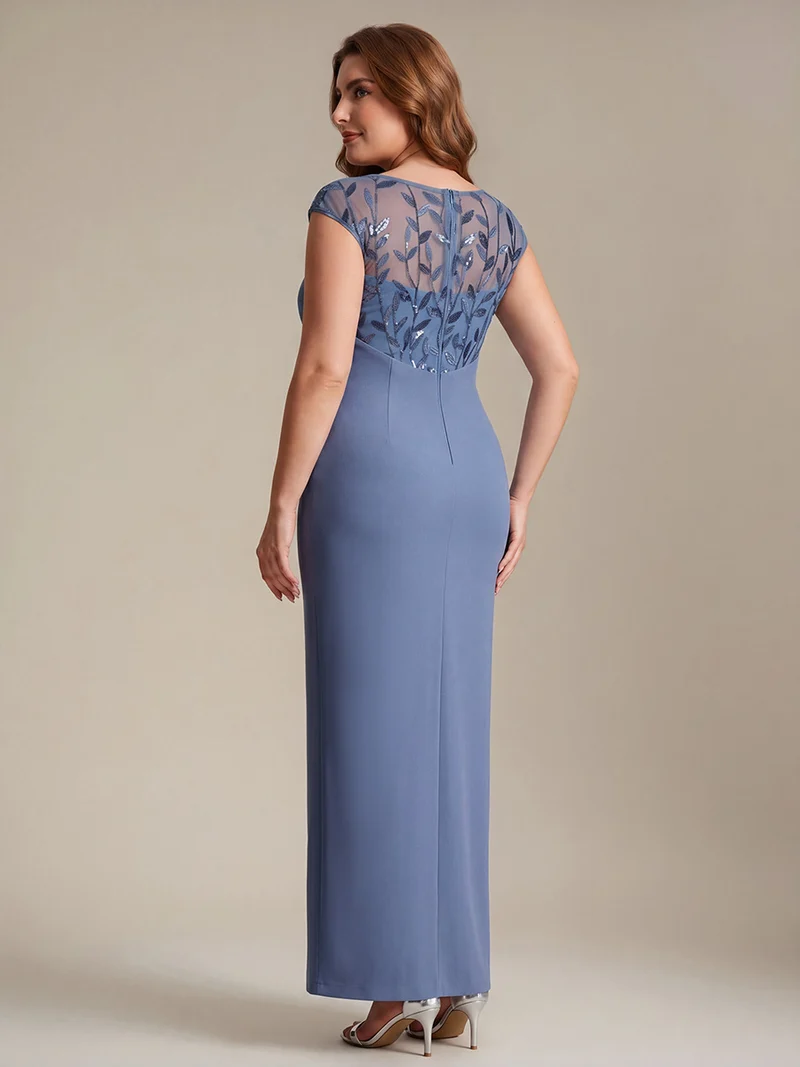 Robe longue moulante asymétrique à manches courtes en sequins extensibles