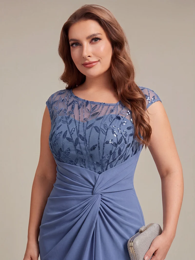 Robe longue moulante asymétrique à manches courtes en sequins extensibles