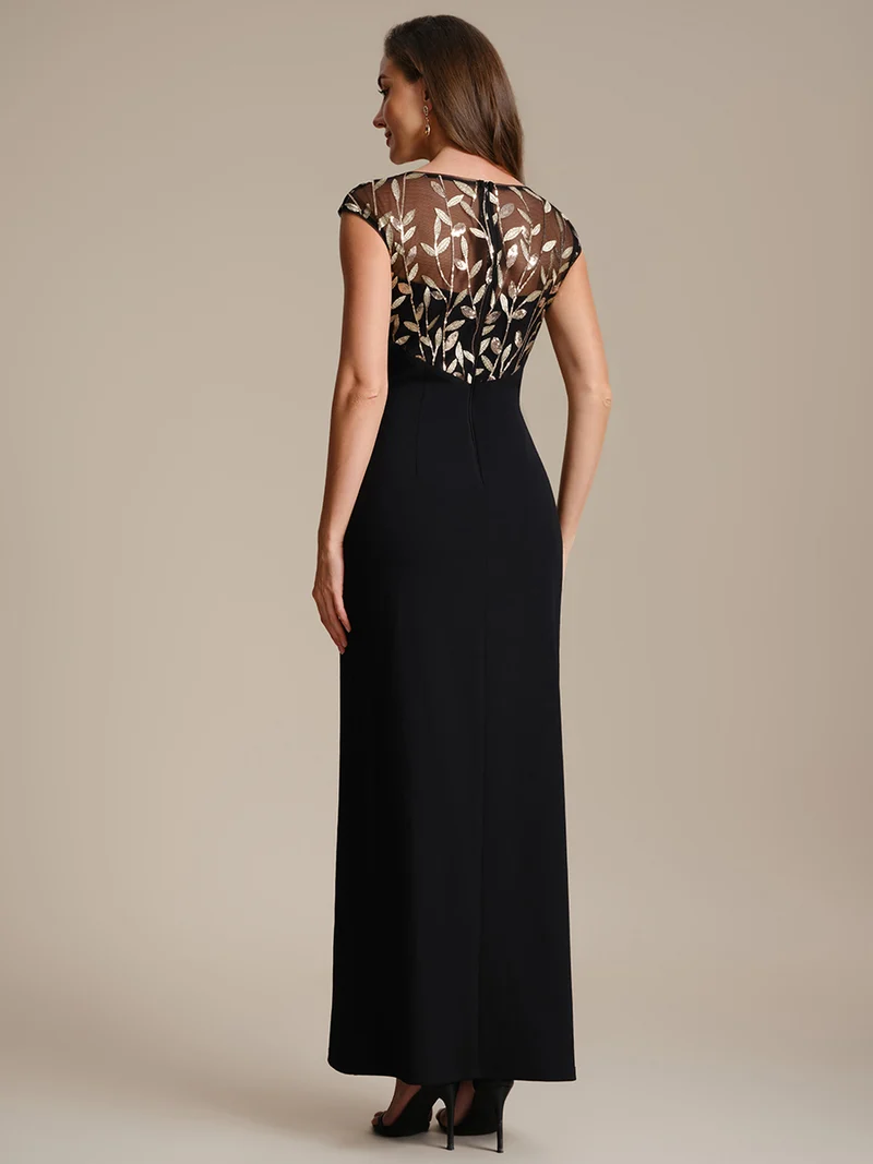 Robe longue moulante asymétrique à manches courtes en sequins extensibles