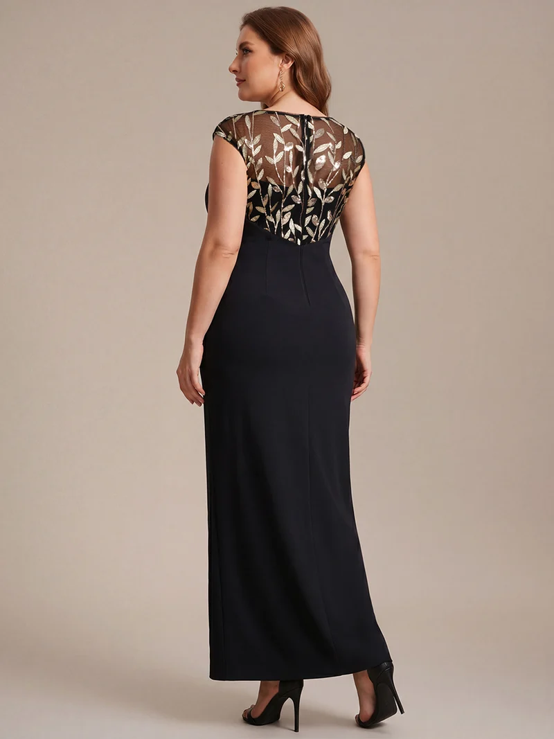 Robe longue moulante asymétrique à manches courtes en sequins extensibles