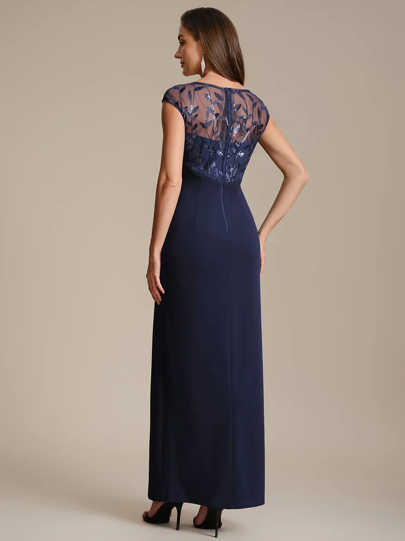 Robe longue moulante asymétrique à manches courtes en sequins extensibles