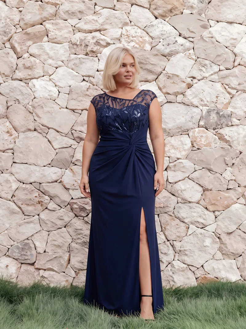 Robe longue moulante asymétrique à manches courtes en sequins extensibles
