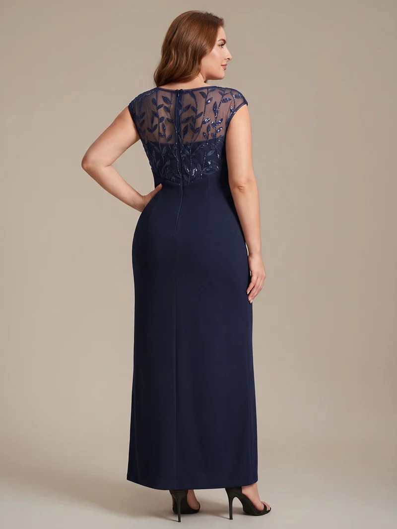 Robe longue moulante asymétrique à manches courtes en sequins extensibles