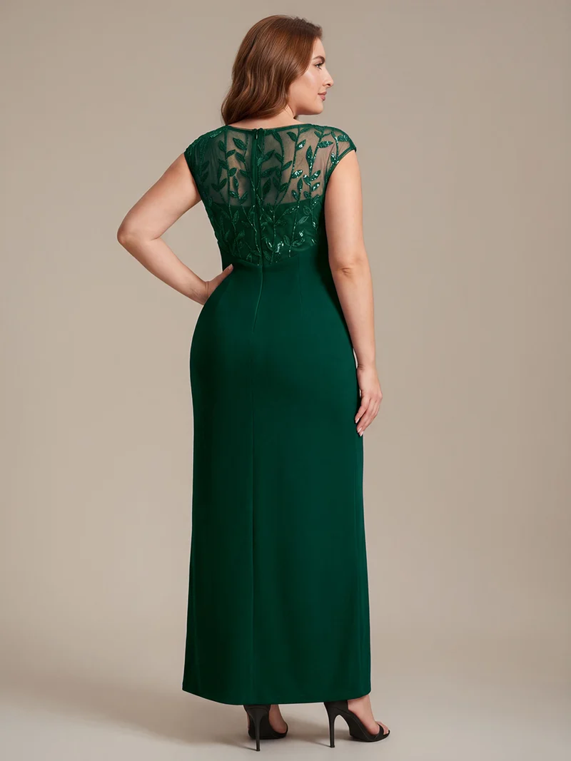 Robe longue moulante asymétrique à manches courtes en sequins extensibles