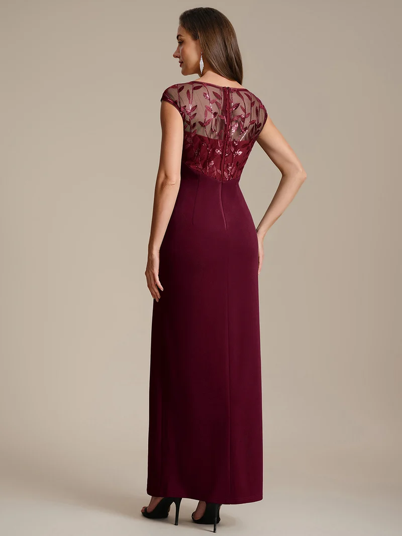 Robe longue moulante asymétrique à manches courtes en sequins extensibles
