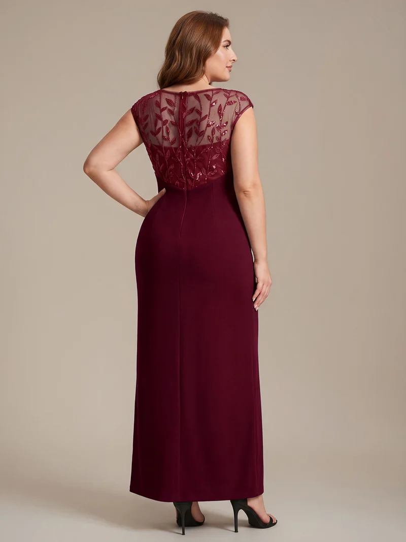 Robe longue moulante asymétrique à manches courtes en sequins extensibles