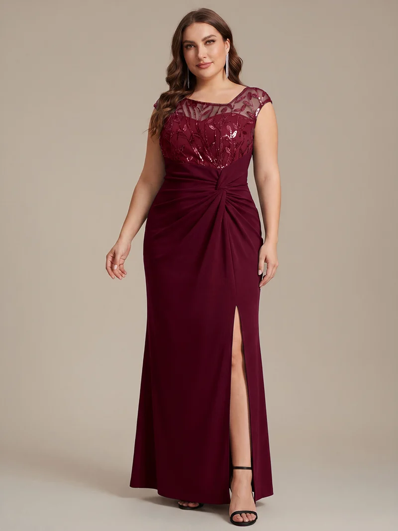 Robe longue moulante asymétrique à manches courtes en sequins extensibles