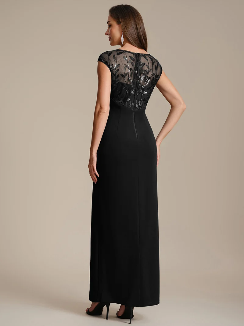 Robe longue moulante asymétrique à manches courtes en sequins extensibles