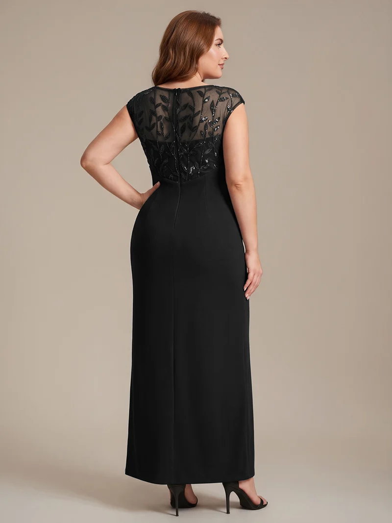 Robe longue moulante asymétrique à manches courtes en sequins extensibles