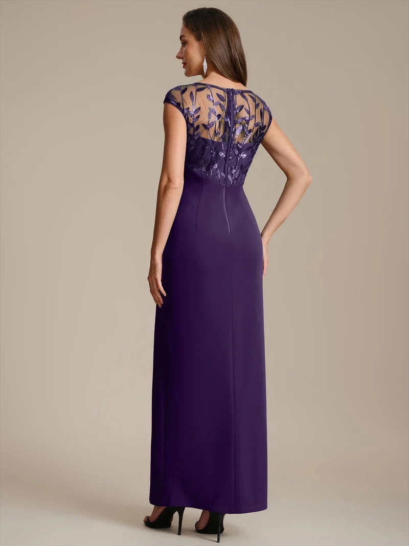 Robe longue moulante asymétrique à manches courtes en sequins extensibles