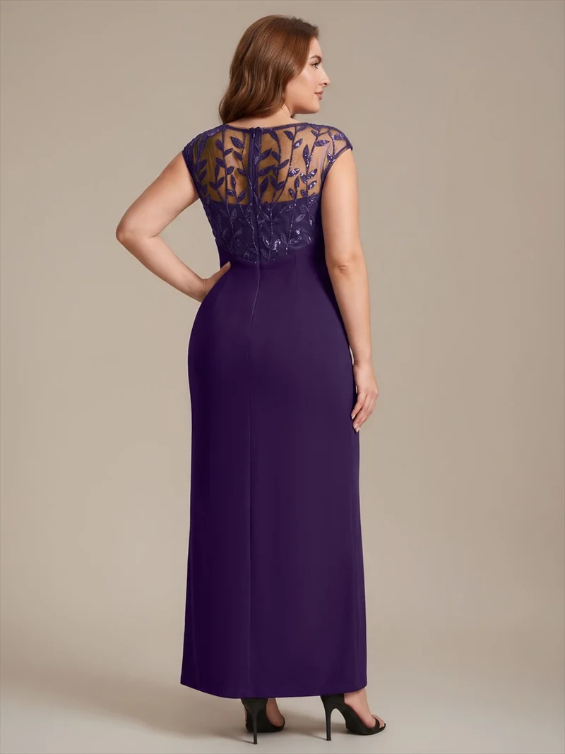 Robe longue moulante asymétrique à manches courtes en sequins extensibles