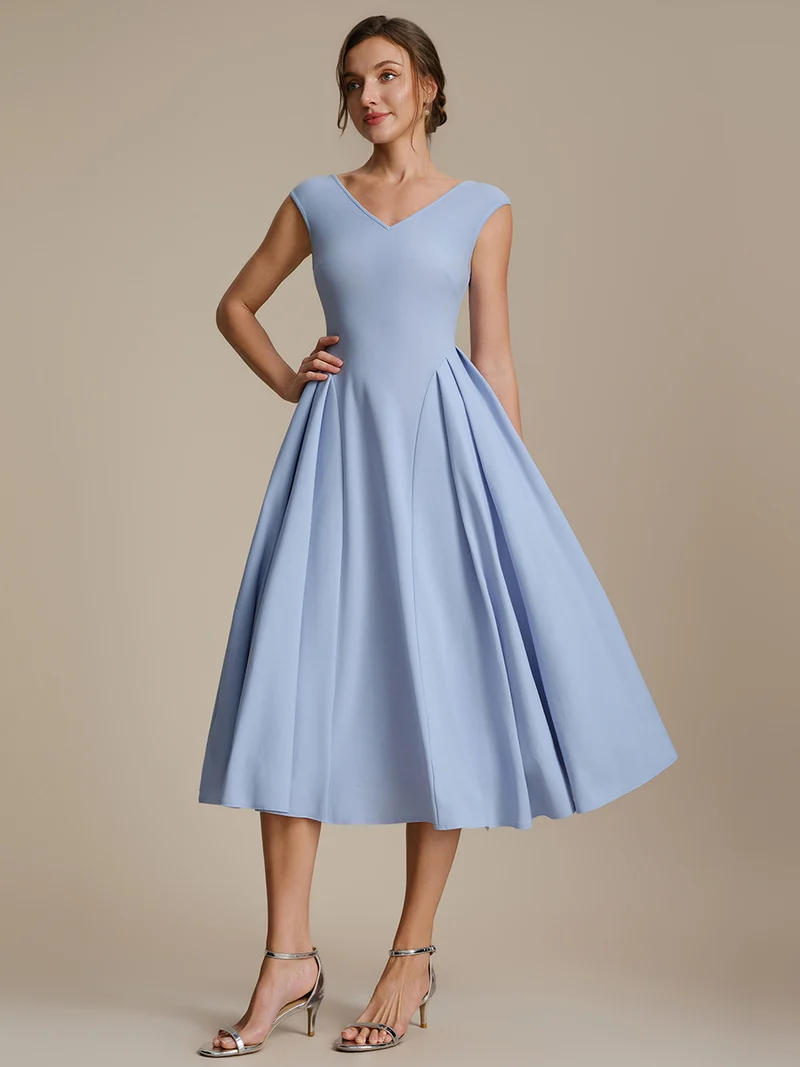 Robe midi sans manches à encolure en V extensible