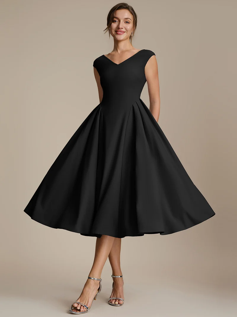 Robe midi sans manches à encolure en V extensible
