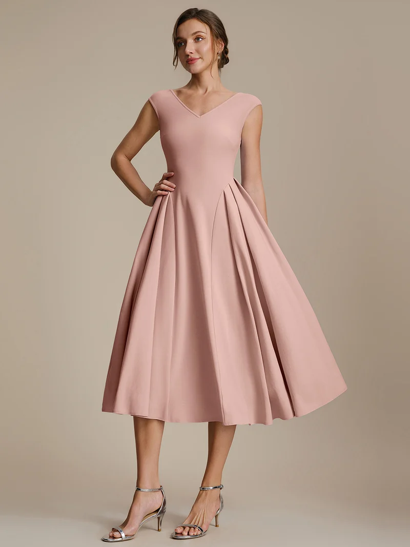 Robe midi sans manches à encolure en V extensible