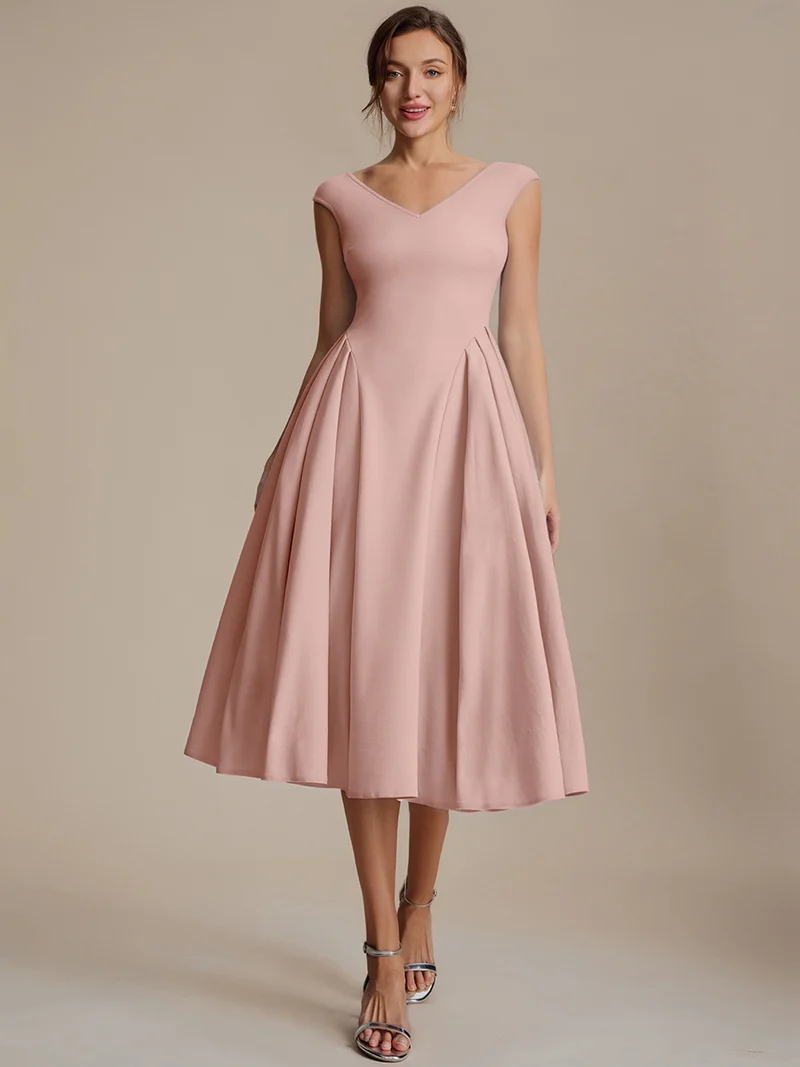 Robe midi sans manches à encolure en V extensible