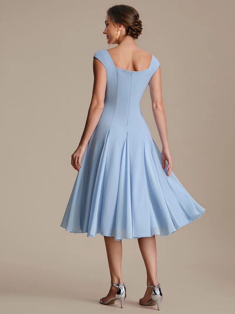 Robe midi de bal sans manches à encolure carrée extensible et patchwork