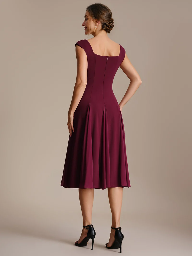 Robe midi de bal sans manches à encolure carrée extensible et patchwork
