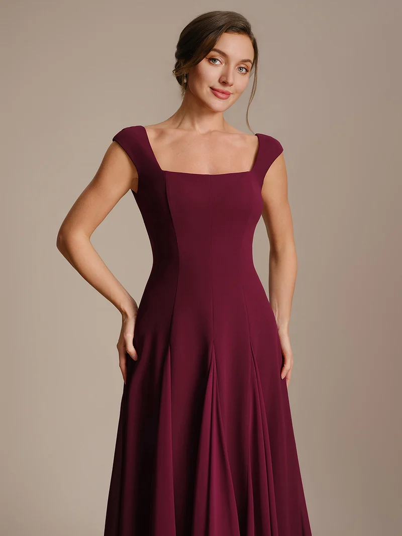Robe midi de bal sans manches à encolure carrée extensible et patchwork