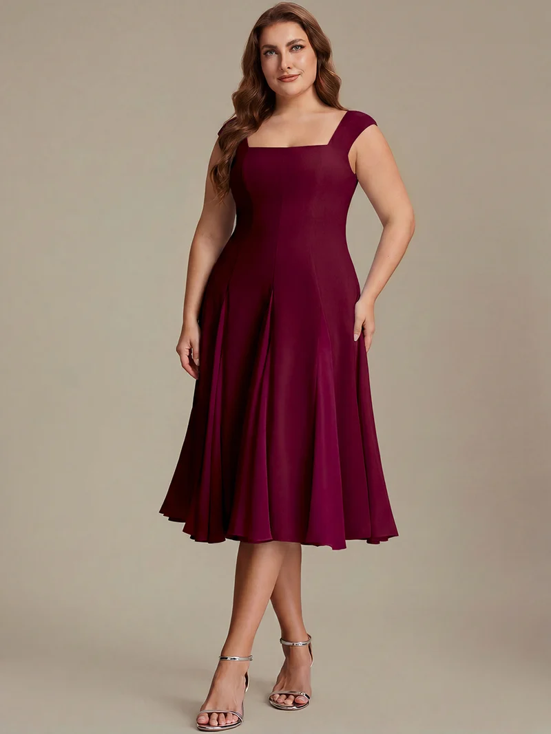 Robe midi de bal sans manches à encolure carrée extensible et patchwork