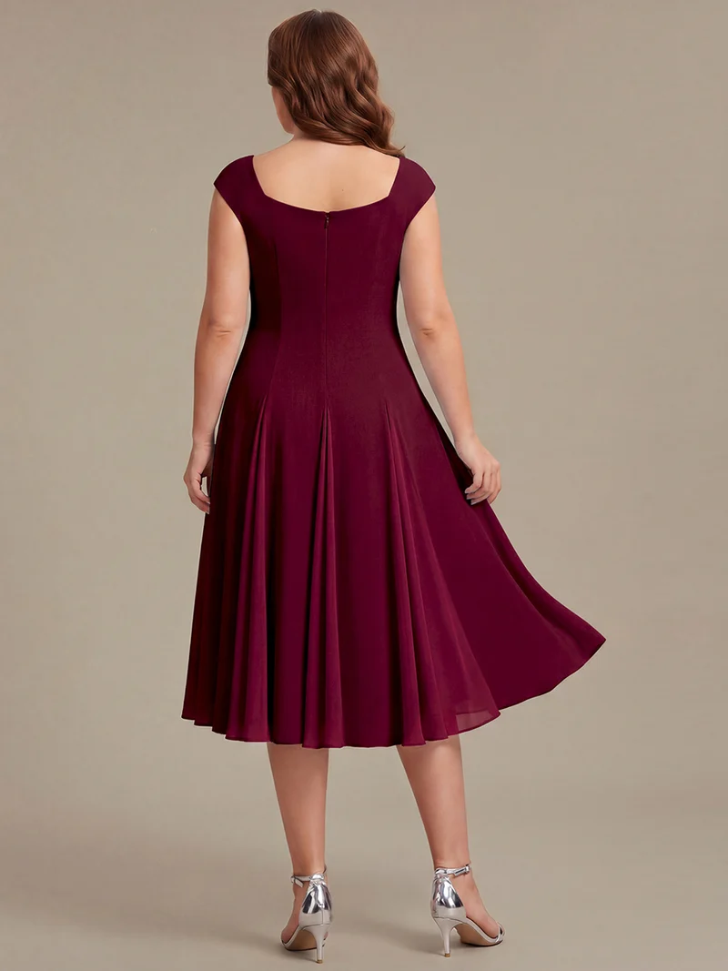 Robe midi de bal sans manches à encolure carrée extensible et patchwork
