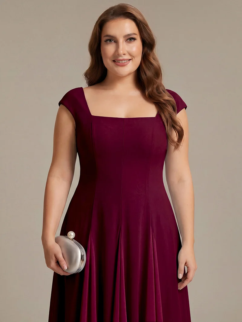 Robe midi de bal sans manches à encolure carrée extensible et patchwork