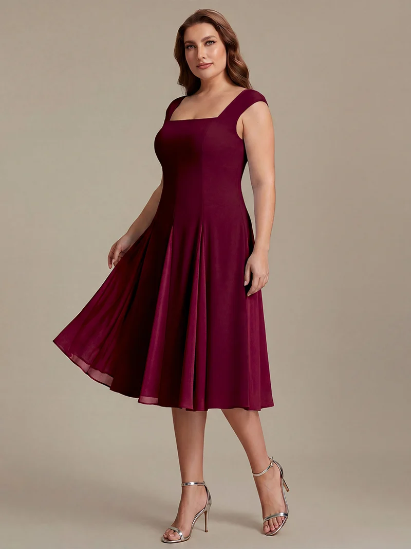 Robe midi de bal sans manches à encolure carrée extensible et patchwork