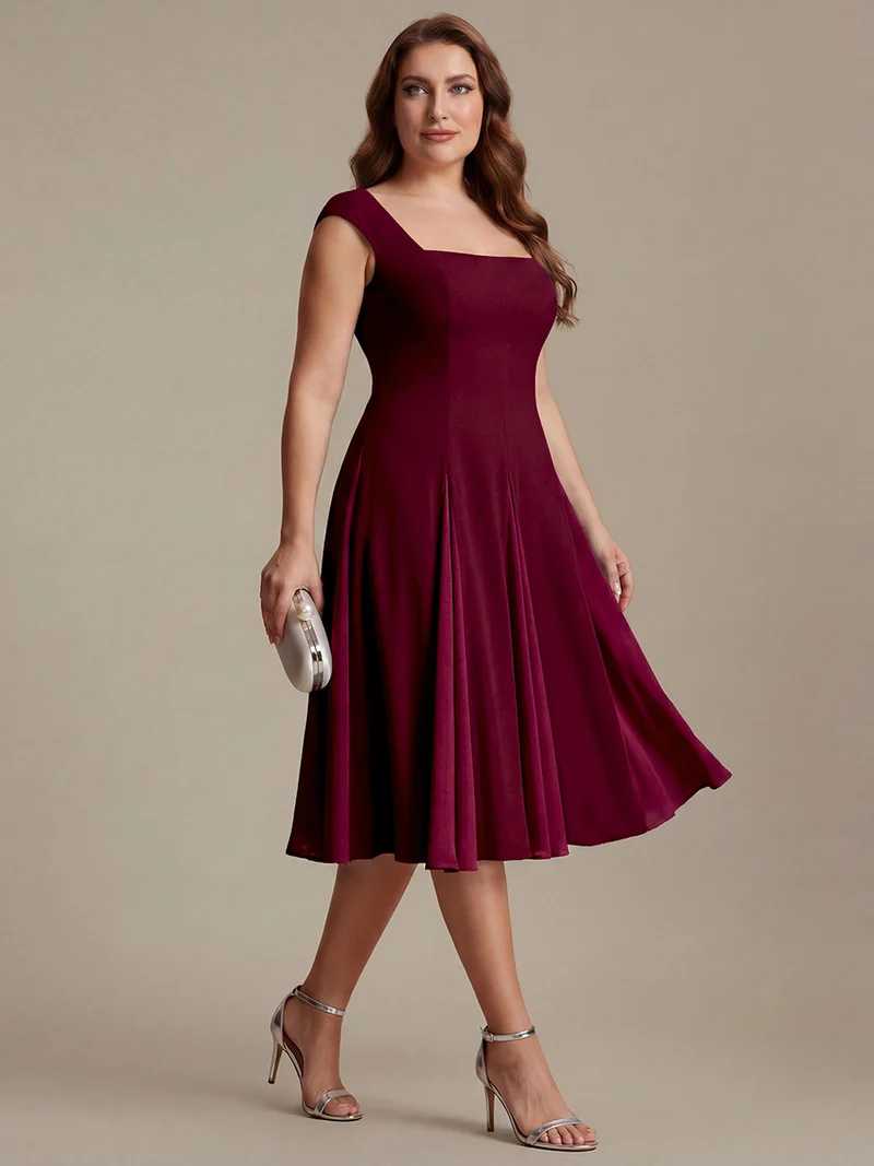 Robe midi de bal sans manches à encolure carrée extensible et patchwork
