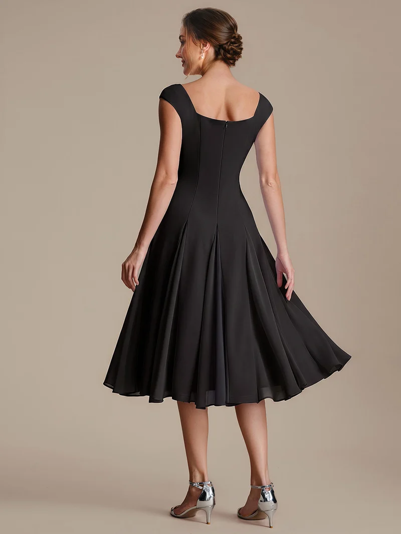 Robe midi de bal sans manches à encolure carrée extensible et patchwork