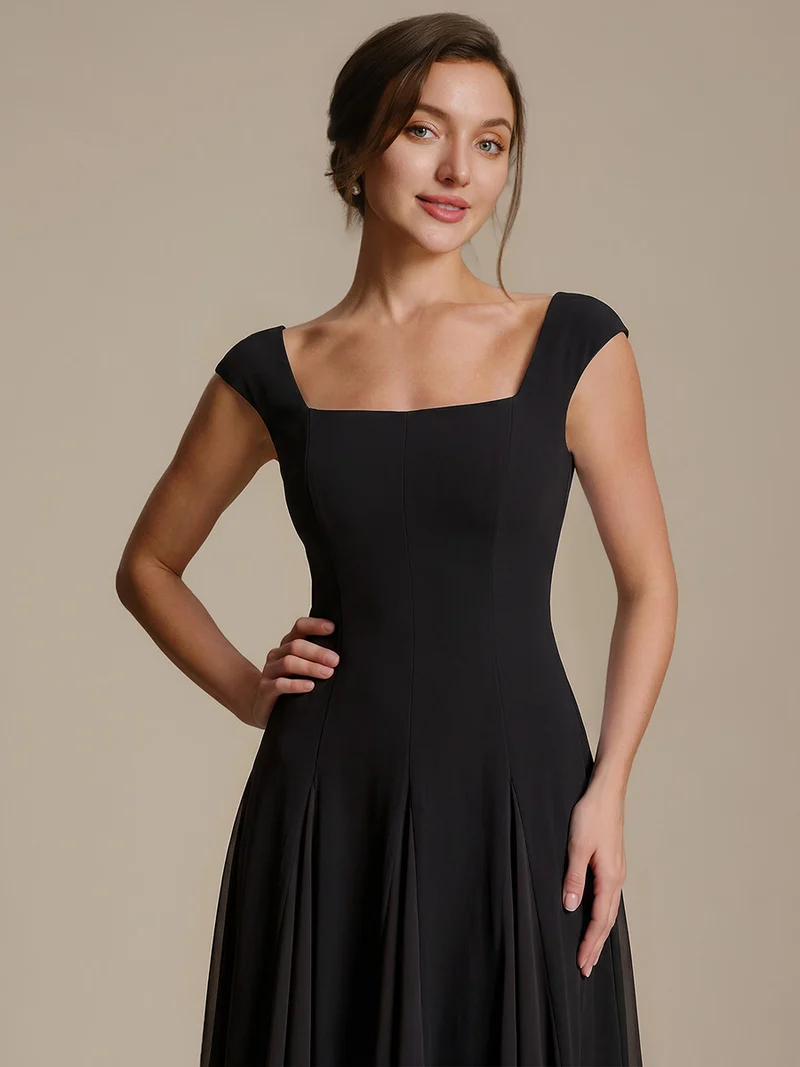 Robe midi de bal sans manches à encolure carrée extensible et patchwork